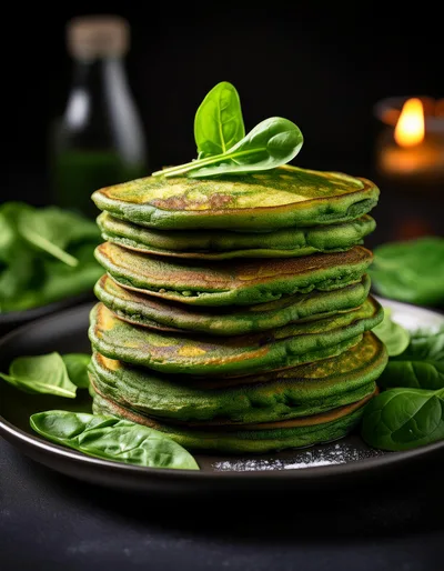 Stack of Vibrant Green Spinach Pancakes on Plate