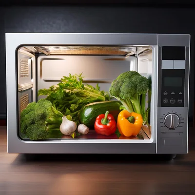 Fresh Vegetables Inside A Modern Microwave Oven