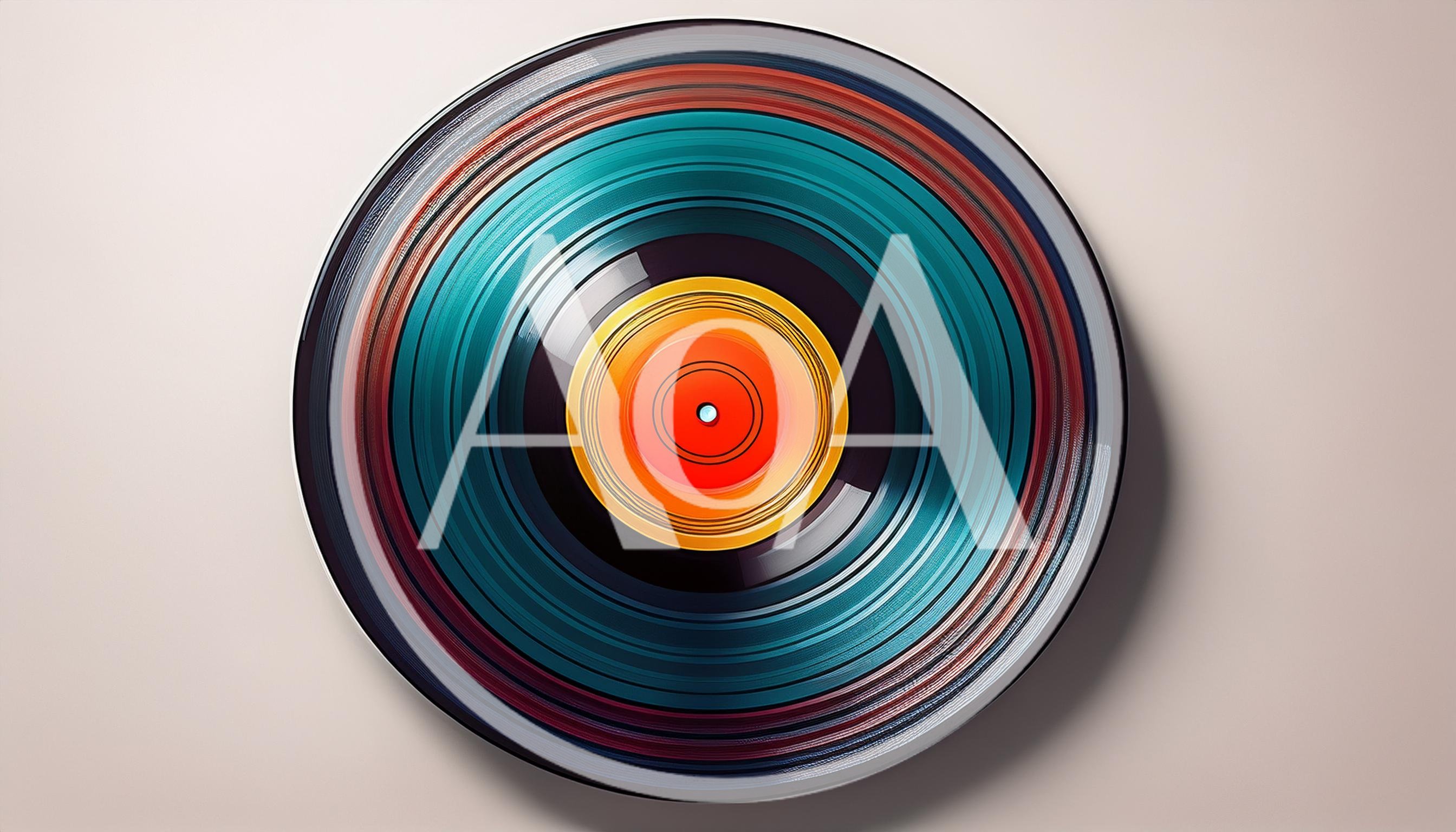 Abstract Colorful Vinyl Record Spinning On Plain Background