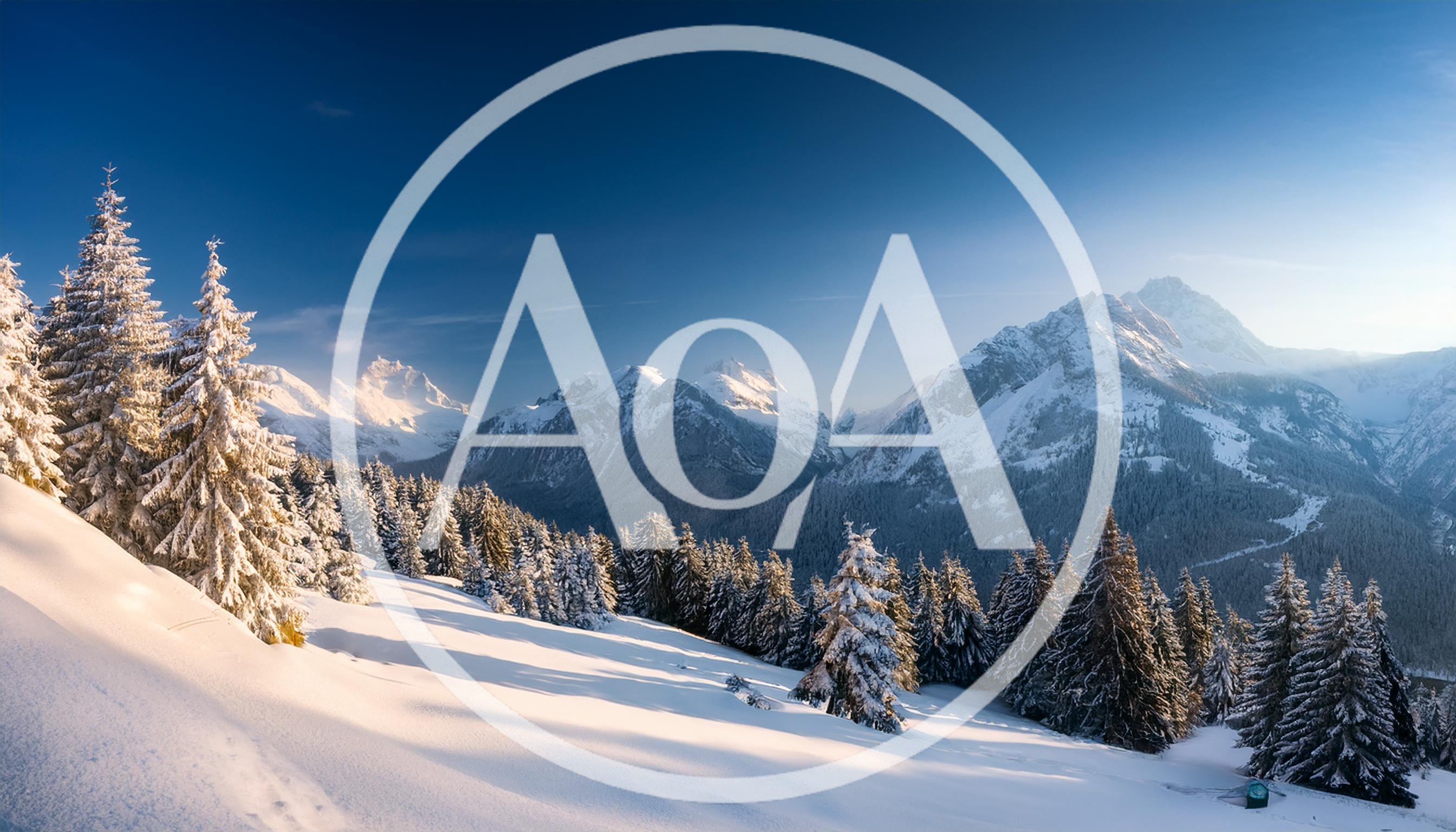 Panoramic View Of Snowy Alpine Mountains In Winter