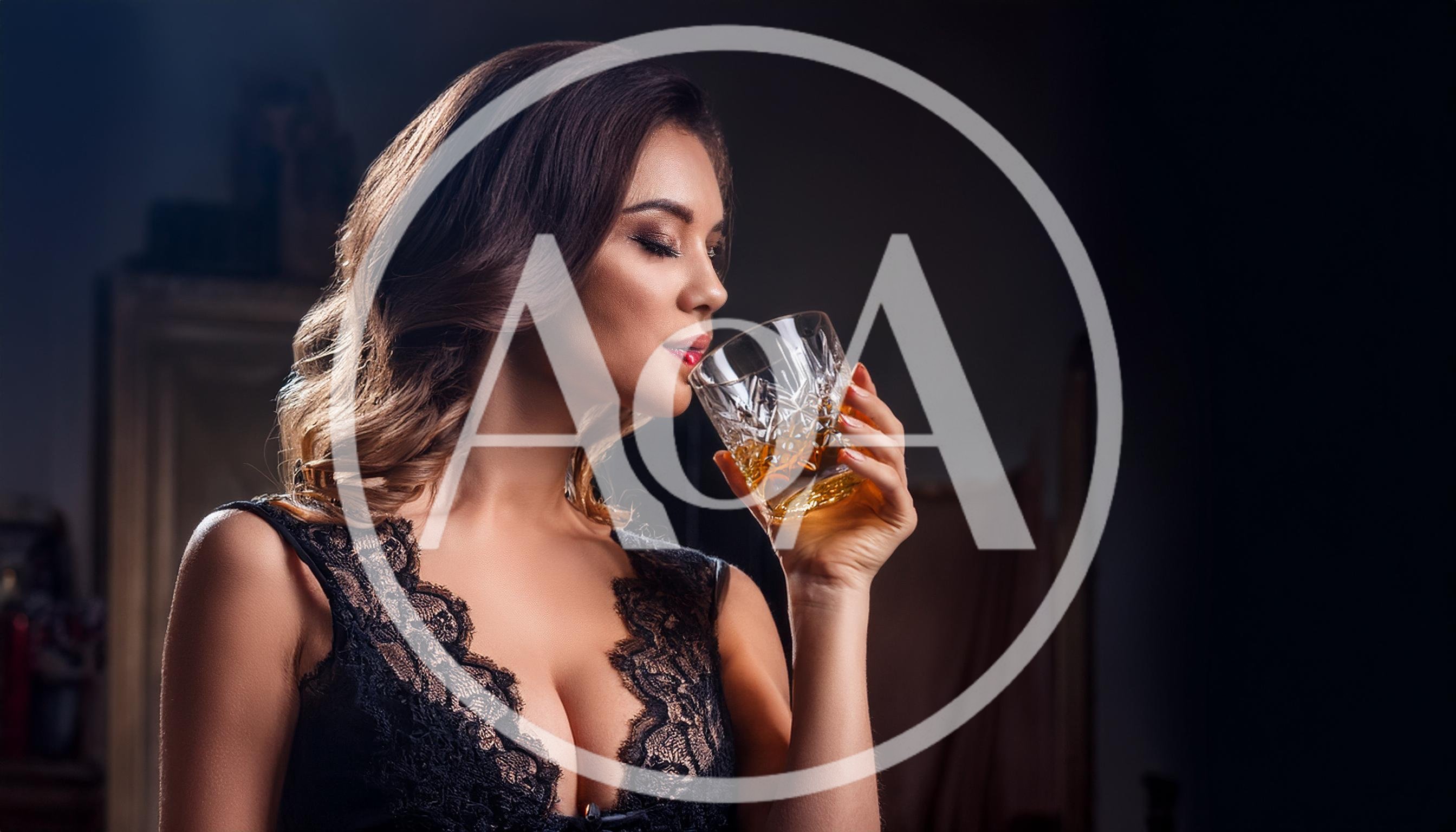 Elegant Woman Drinking Whiskey In A Dimly Lit Room