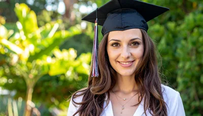 Young Woman Wearing Graduation Cap Outdoors