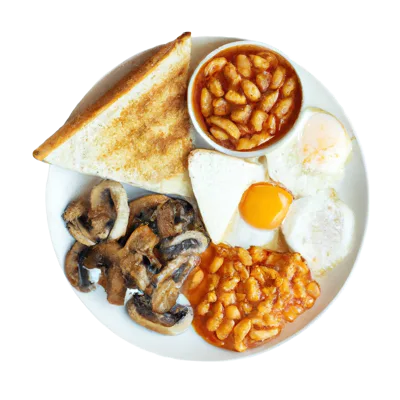 Full English Breakfast Plate With Toast And Beans