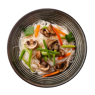 Bowl Of Glass Noodles With Mushrooms And Vegetables