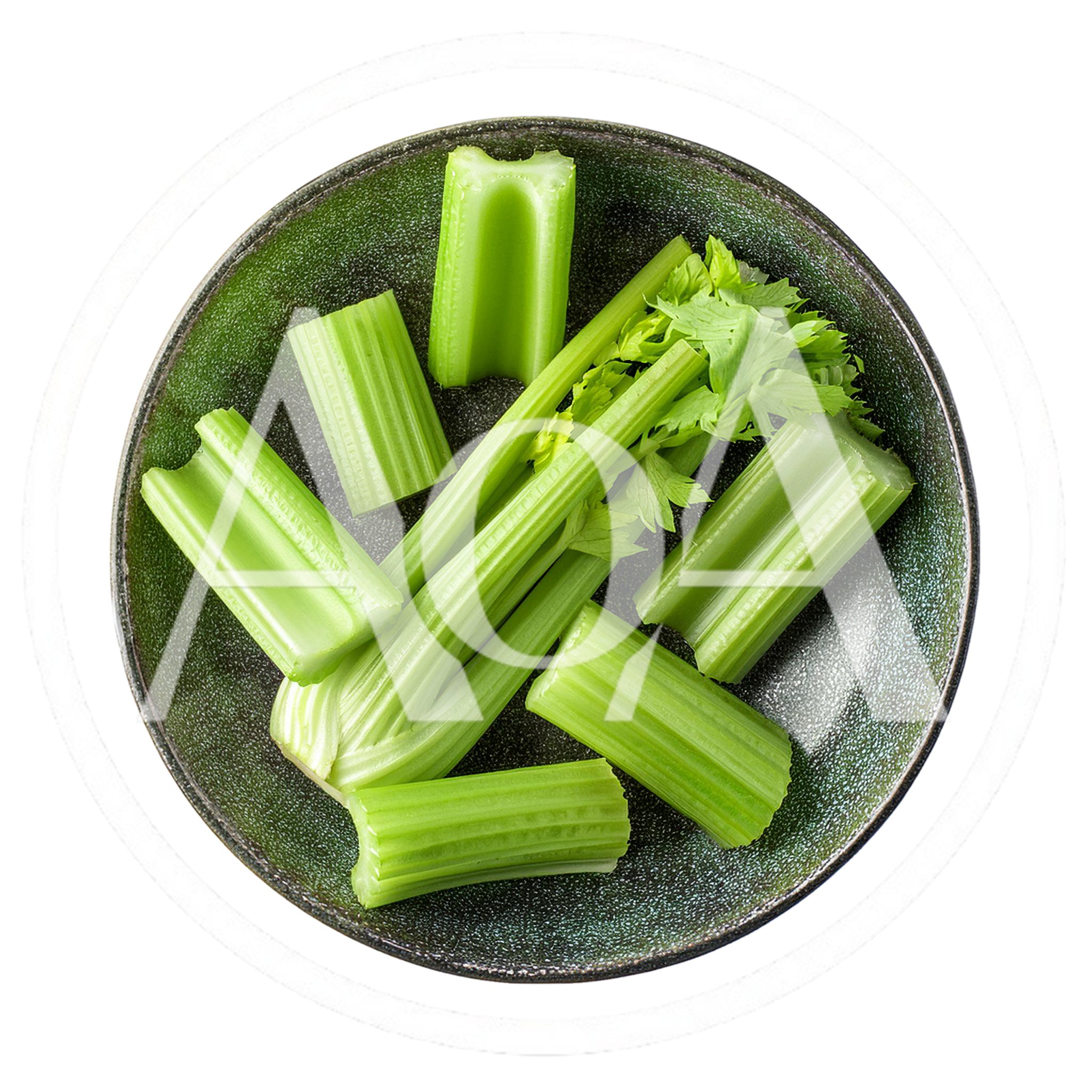 Fresh Celery Stalks Arranged On A Dark Plate