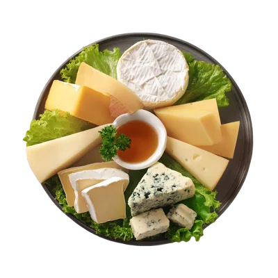 Gourmet Cheese Platter With Honey And Lettuce