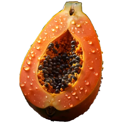Fresh Half Cut Papaya With Water Droplets