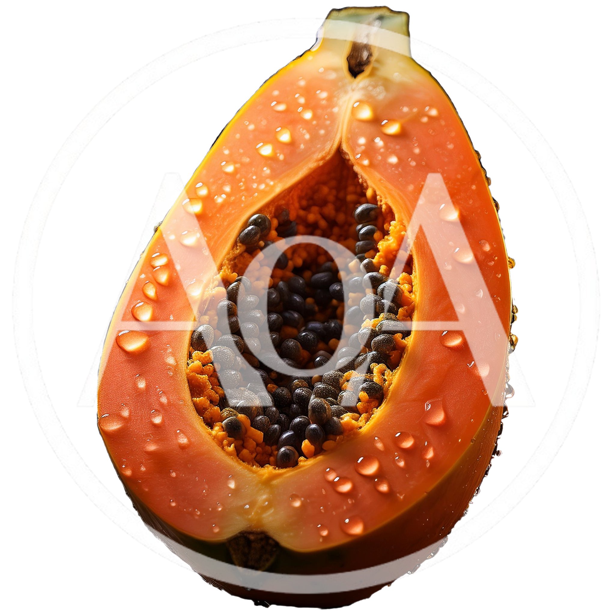 Fresh Half Cut Papaya With Water Droplets