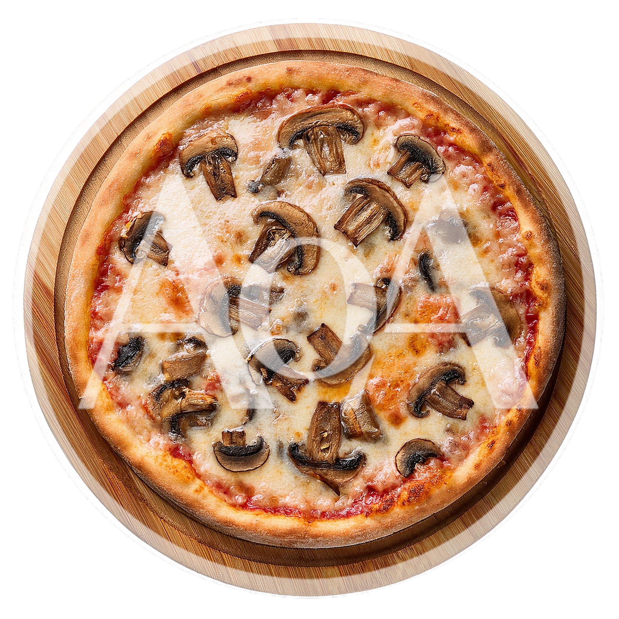 Mushroom Pizza On A Wooden Serving Board