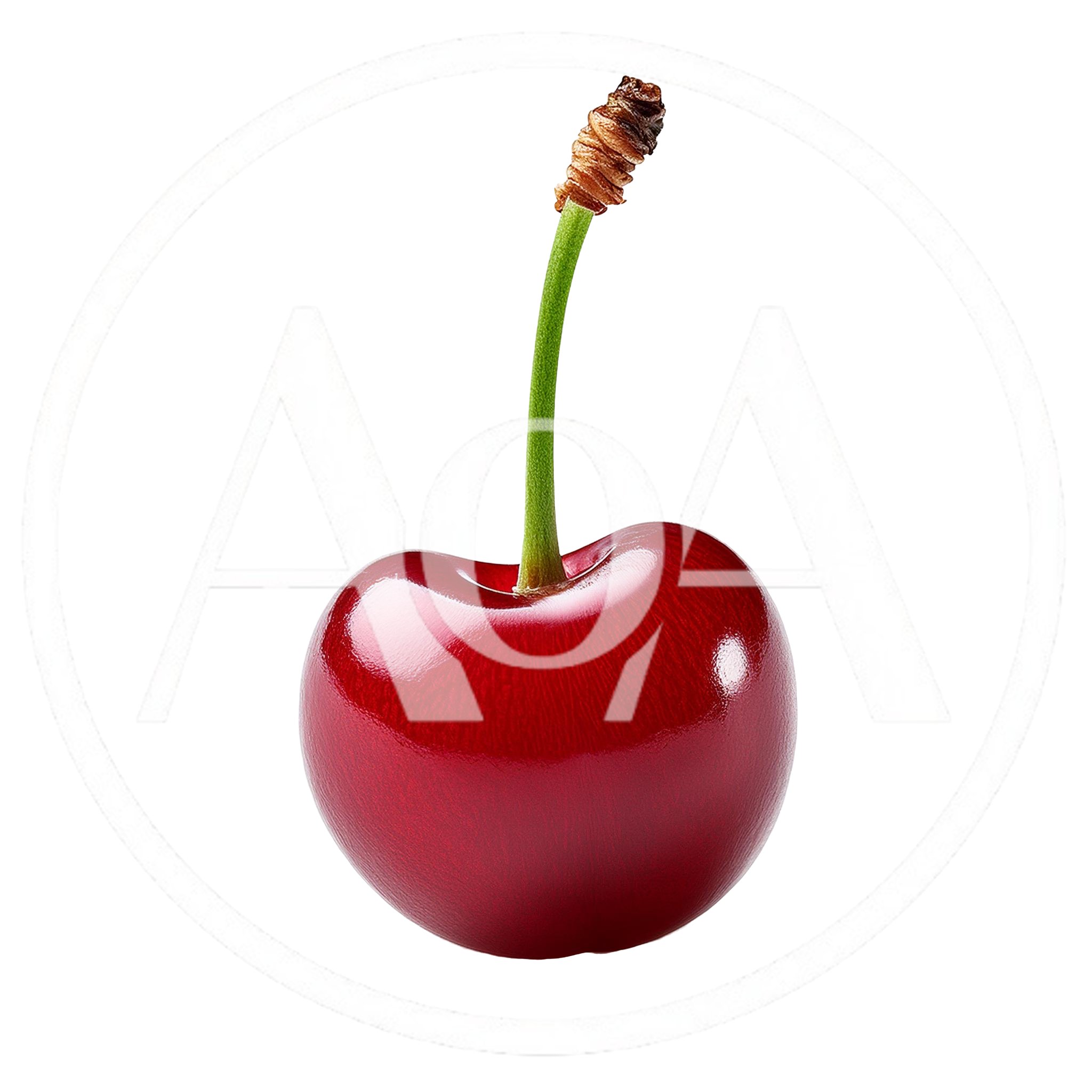 Single Fresh Red Cherry With Stem