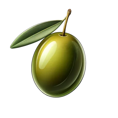 Single Green Olive With Leaf Isolated On White
