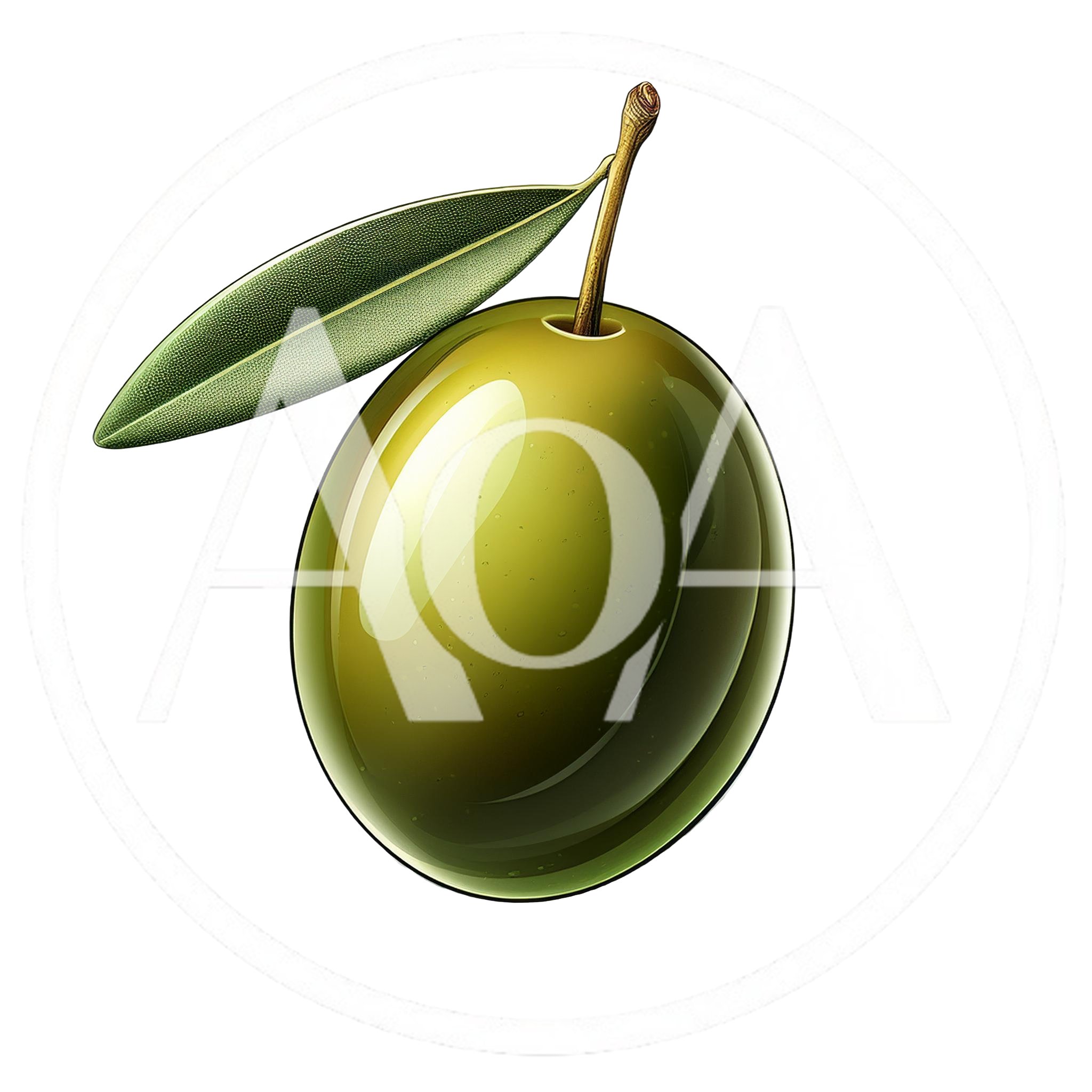 Single Green Olive With Leaf Isolated On White
