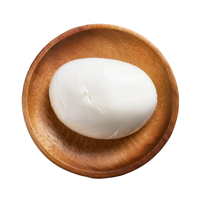 Fresh Mozzarella Cheese Ball On A Wooden Plate