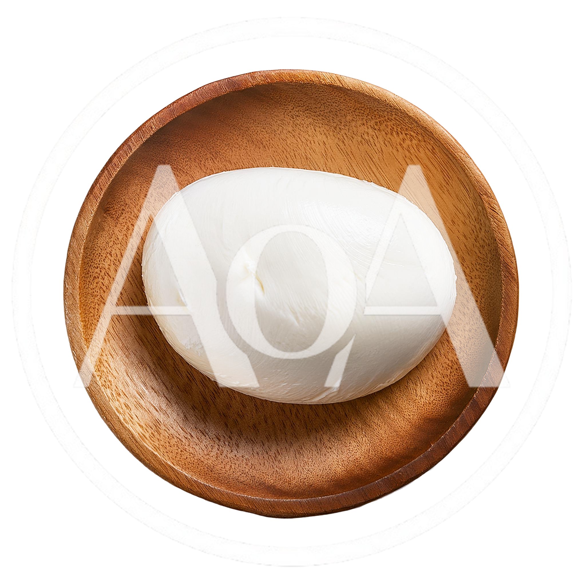 Fresh Mozzarella Cheese Ball On A Wooden Plate