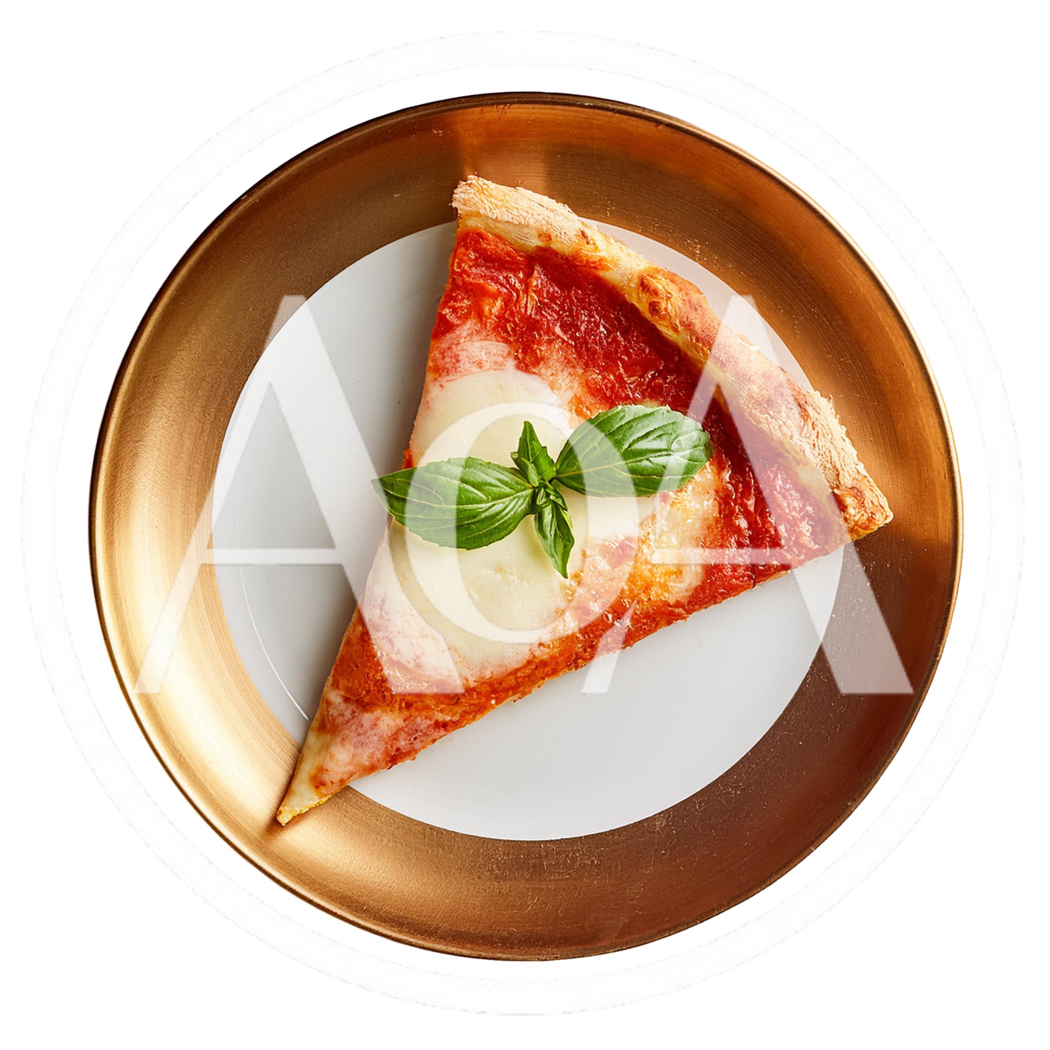 Single Slice Of Margherita Pizza On A Gold Plate