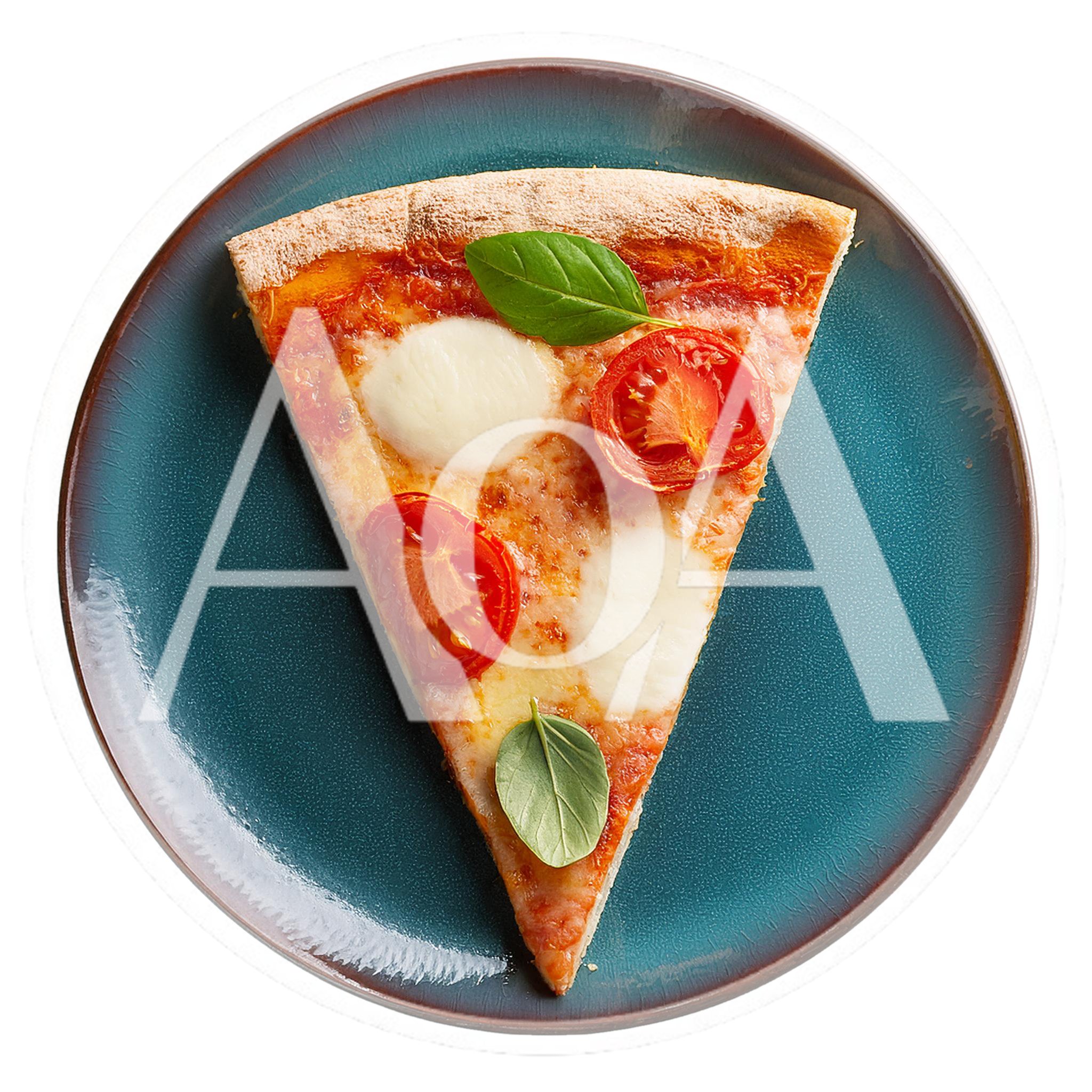 Single Slice Of Margherita Pizza On A Blue Plate