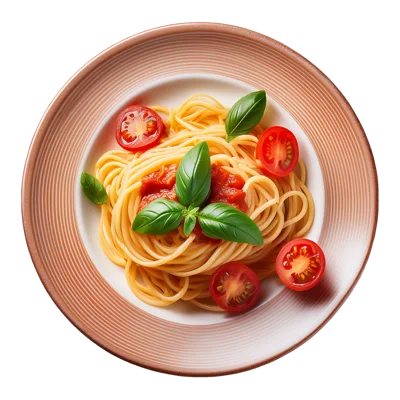 Spaghetti Pasta With Tomato Sauce And Fresh Basil