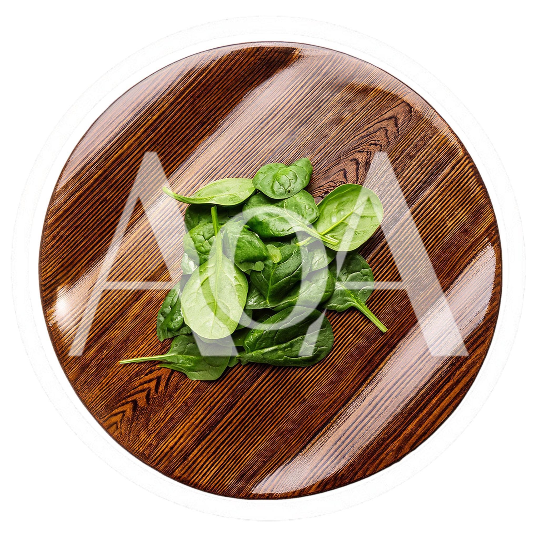 Fresh Spinach Leaves On A Wooden Plate