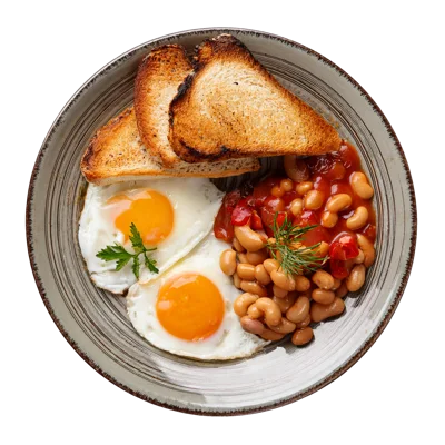 Traditional English Breakfast With Fried Eggs And Beans