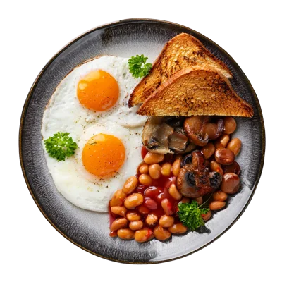 Traditional English Breakfast With Eggs Beans And Toast