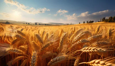 Golden Wheat Field Under A Sunny Blue Sky