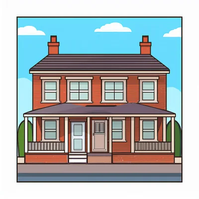 Illustration Of A Traditional Two Story Brick House