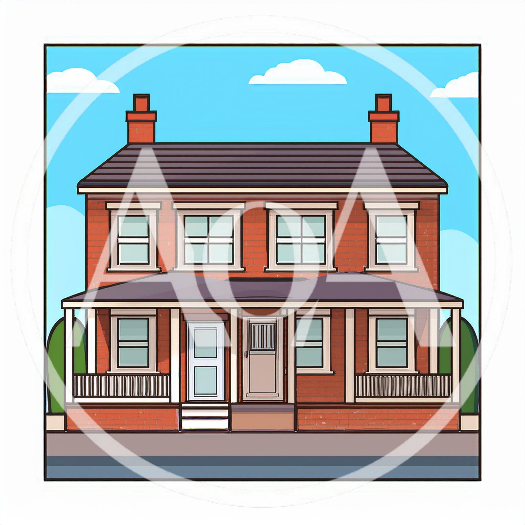 Illustration Of A Traditional Two Story Brick House
