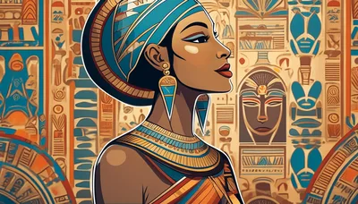 Egyptian Queen Portrait With Hieroglyphic Background