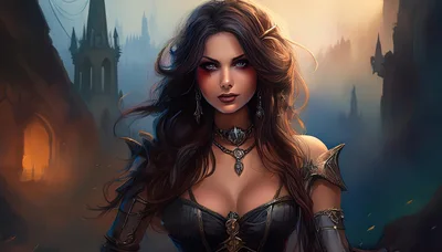 Fantasy Warrior Woman Standing In A Dark Gothic Landscape
