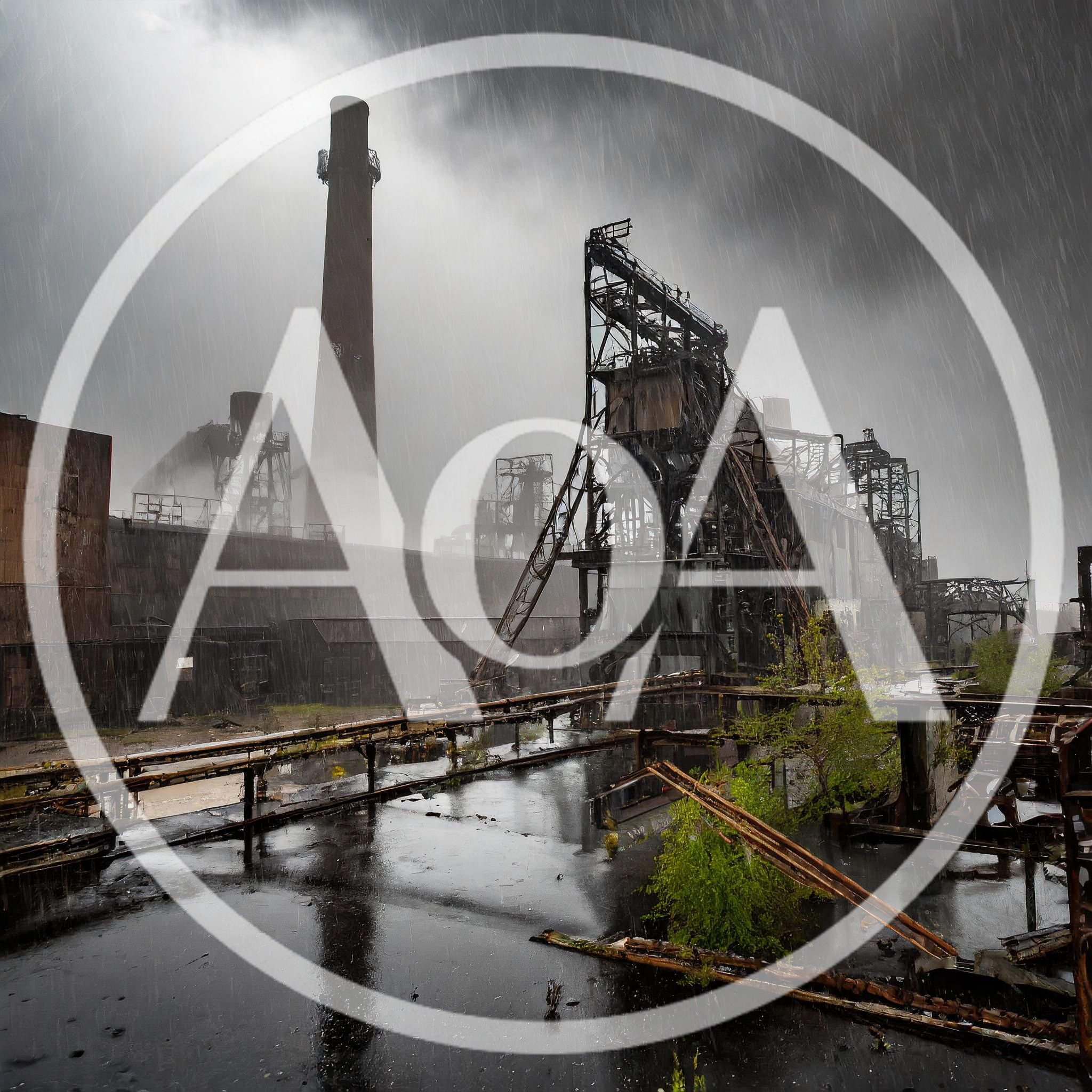 Abandoned Industrial Steel Mill Complex During Heavy Rain