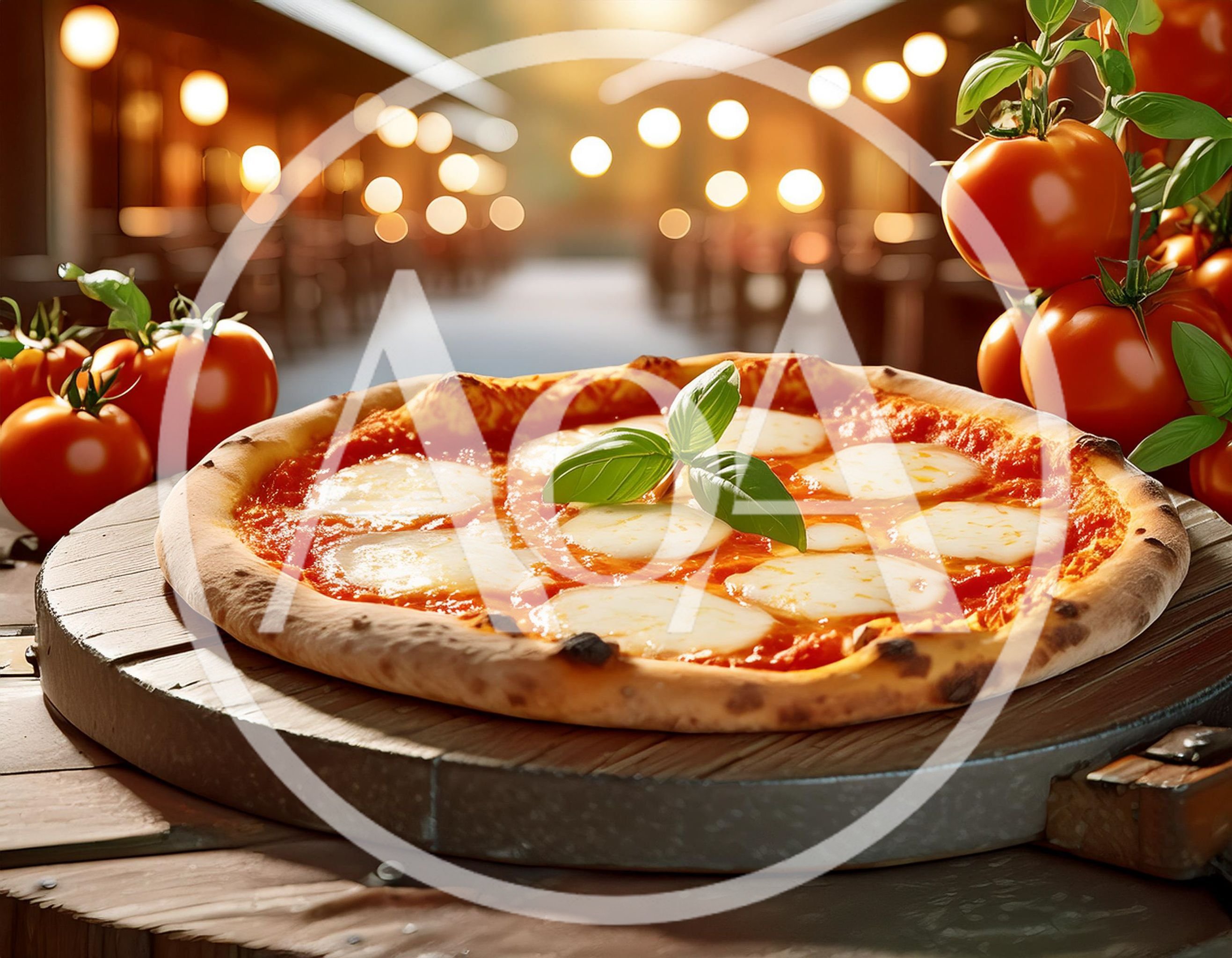 Fresh Margherita Pizza On A Wooden Board