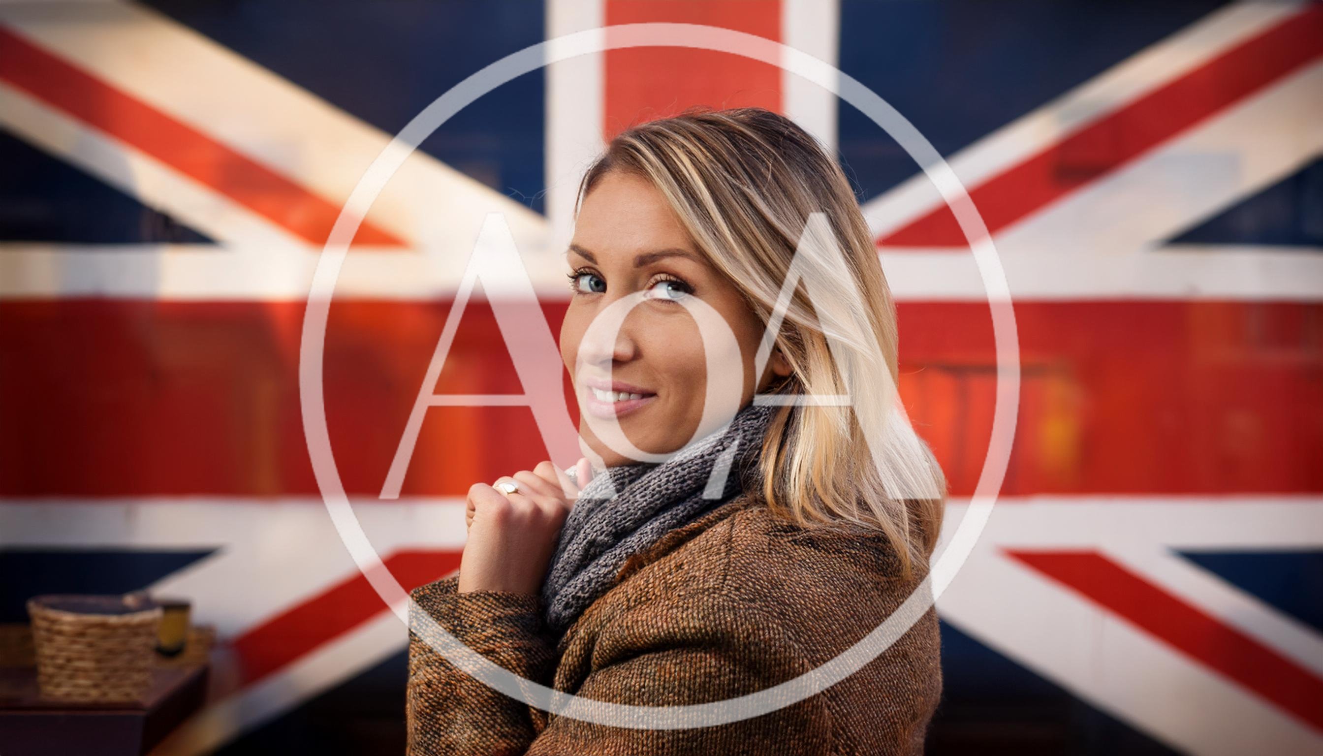Young Woman Posing In Front Of British Flag