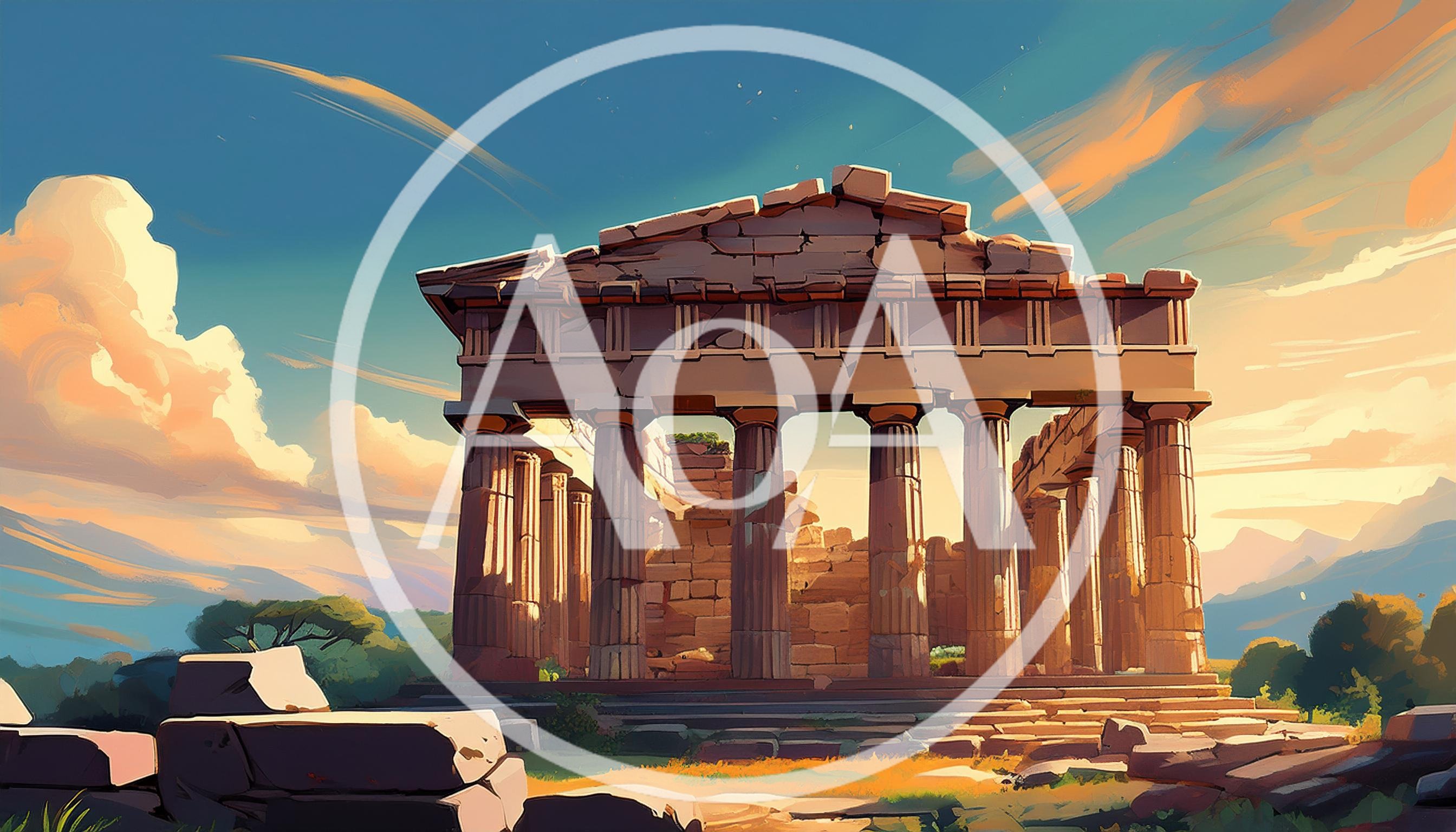 Ancient Greek Temple Ruins At Sunset