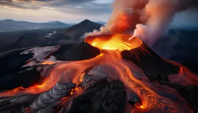 Aerial View Of An Active Volcanic Eruption
