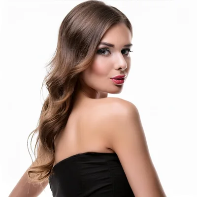 Beautiful Woman With Wavy Hair Looking Over Shoulder