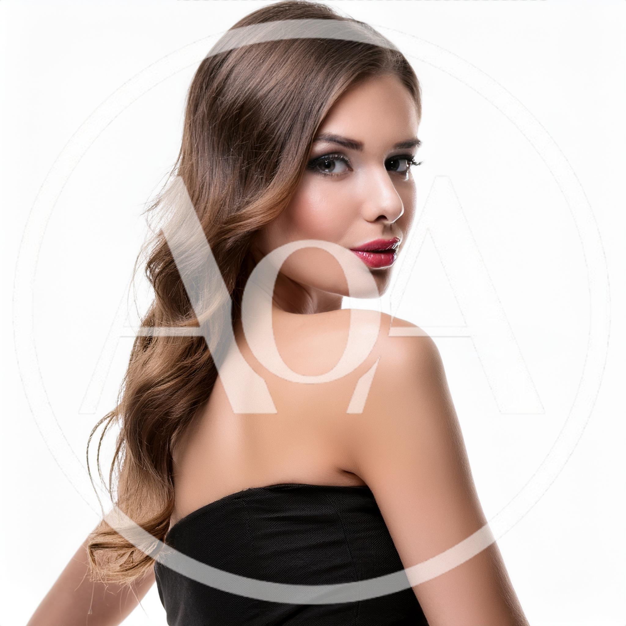Beautiful Woman With Wavy Hair Looking Over Shoulder