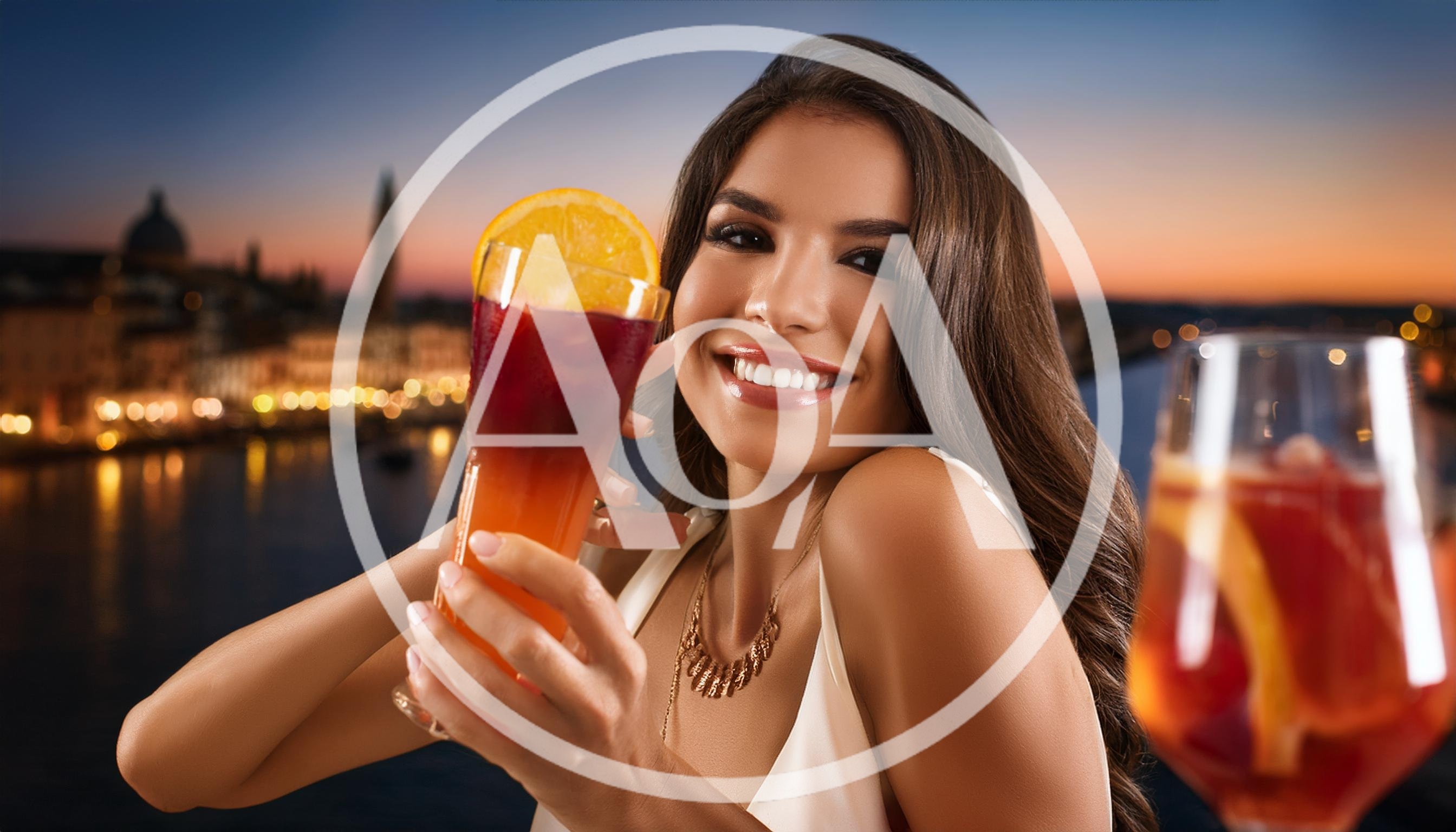 Smiling Woman Holding A Refreshing Cocktail At Sunset