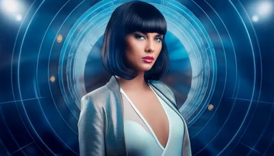 Futuristic Woman With Bob Haircut In Metallic Jacket