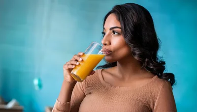 Young Woman Drinking Fresh Orange Juice