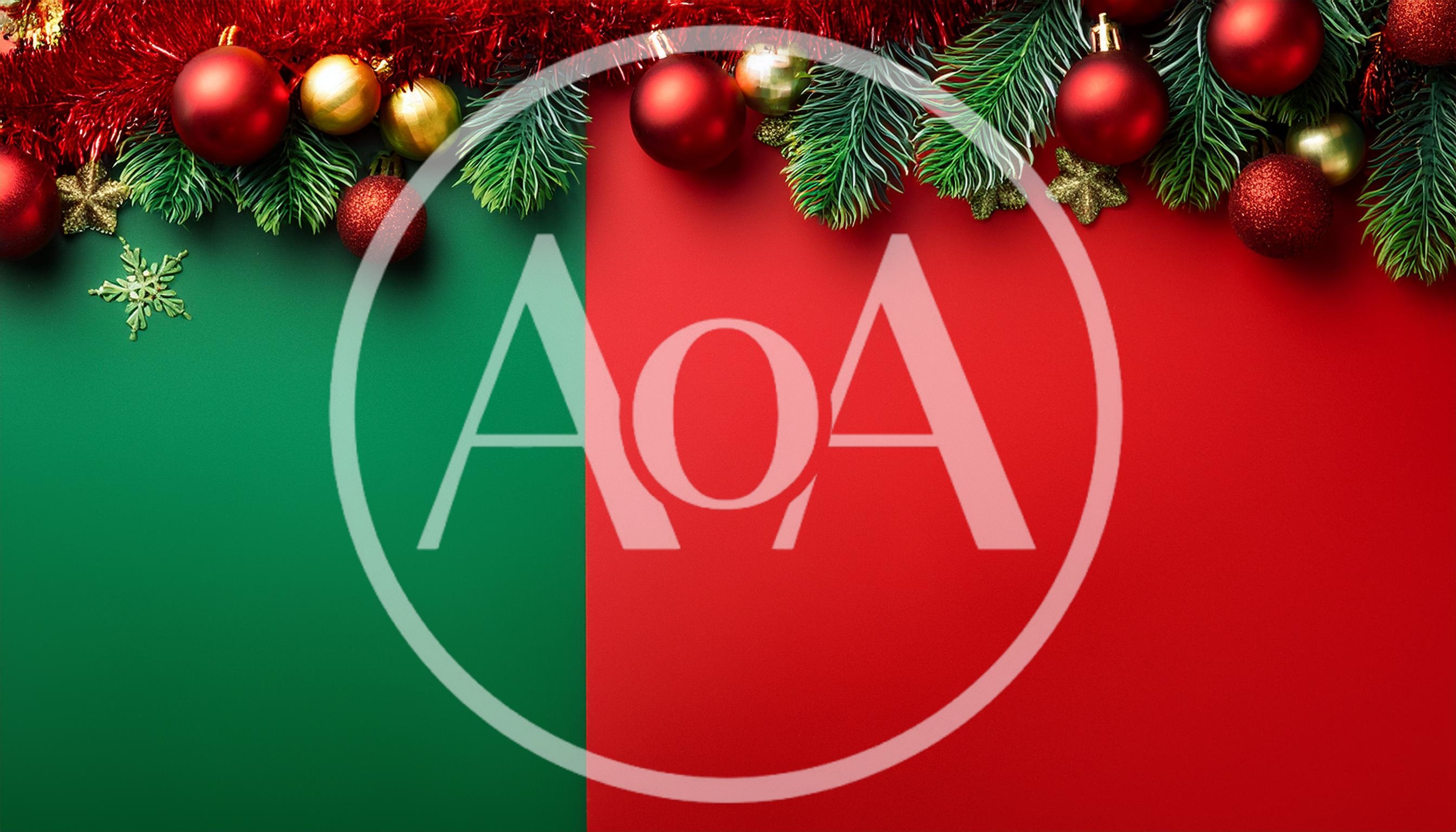 Christmas Decorations Border on Split Green and Red Background