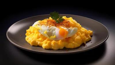 Fried Egg Served Over Creamy Scrambled Eggs