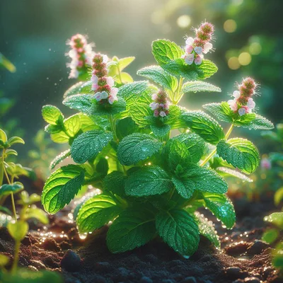 Fresh Mint Plant Growing In Garden Soil