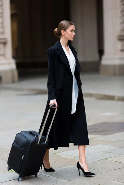 Elegant Businesswoman Walking With Rolling Suitcase