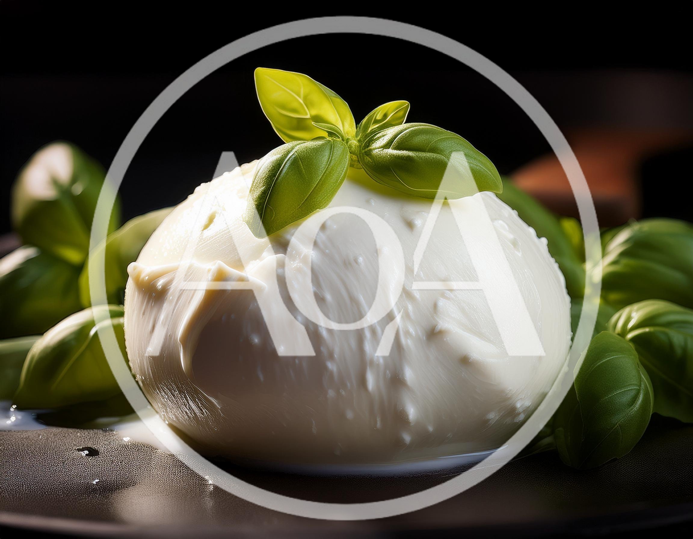 Fresh Burrata Cheese Ball With Basil Leaves