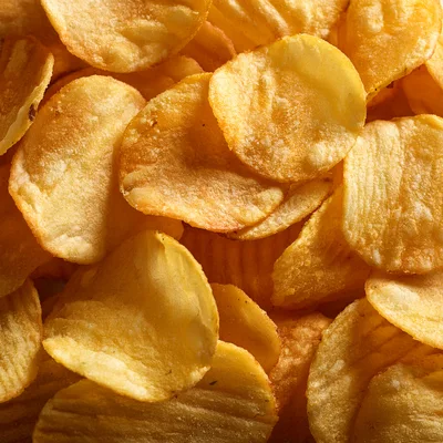 Close Up Of Crispy Golden Potato Chips