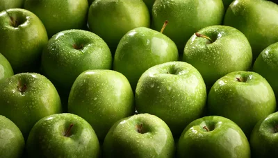 Fresh Green Granny Smith Apples With Water Droplets