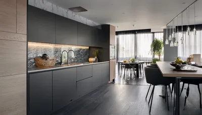 Modern Minimalist Kitchen Interior With Dining Area