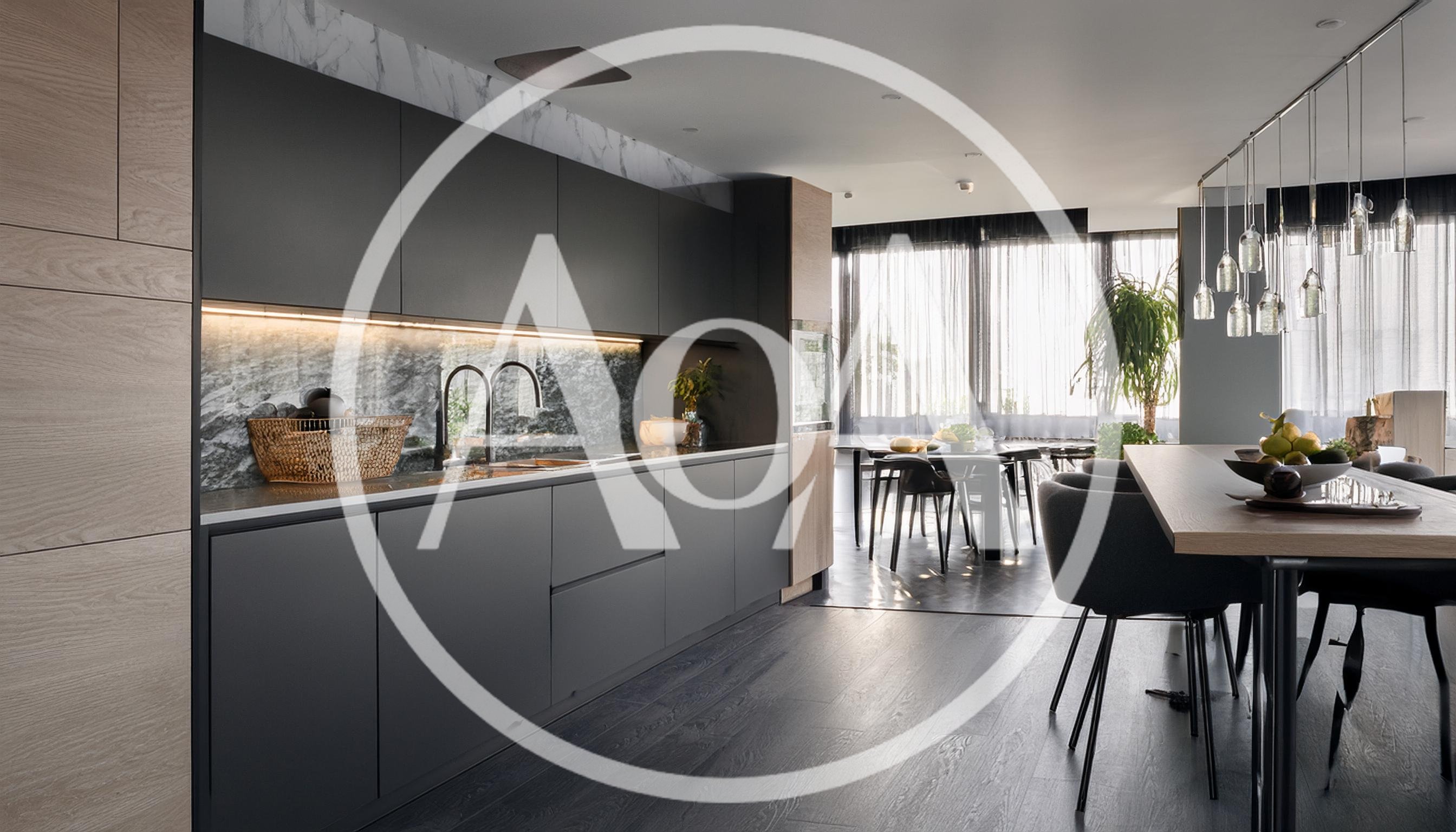 Modern Minimalist Kitchen Interior With Dining Area