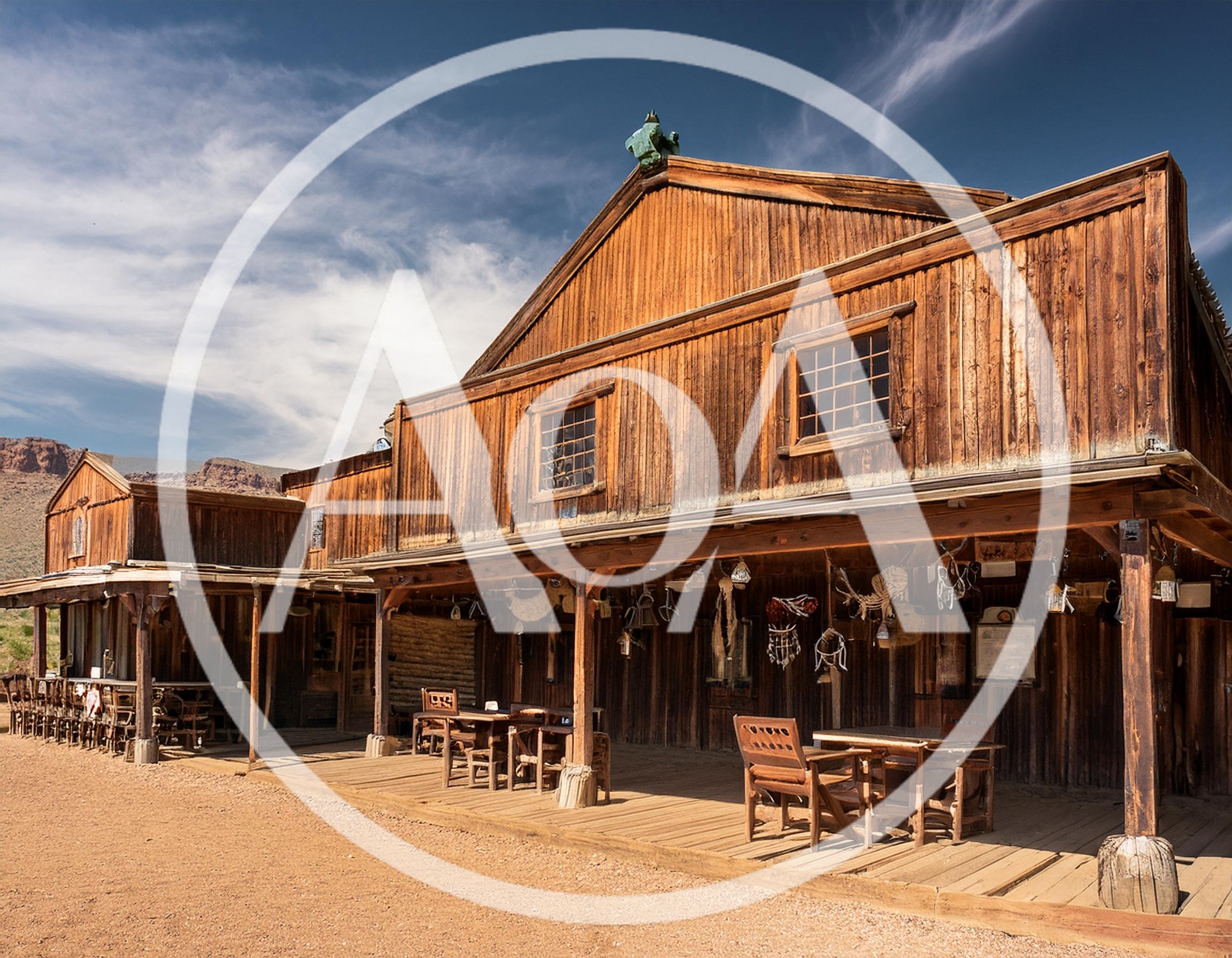Rustic Wooden Western Saloon Building In Desert Landscape