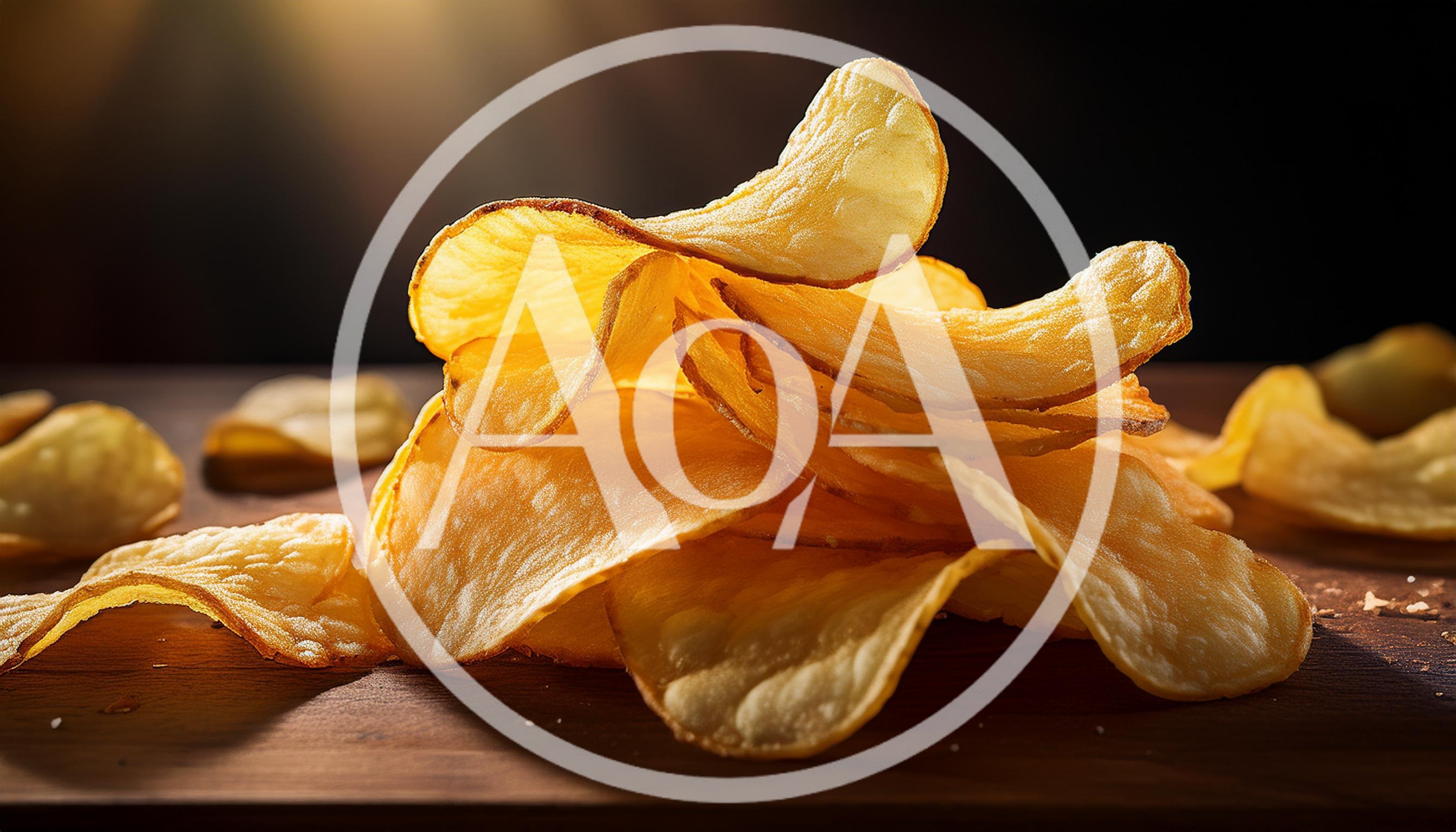 Stack Of Crispy Golden Potato Chips On Wooden Surface